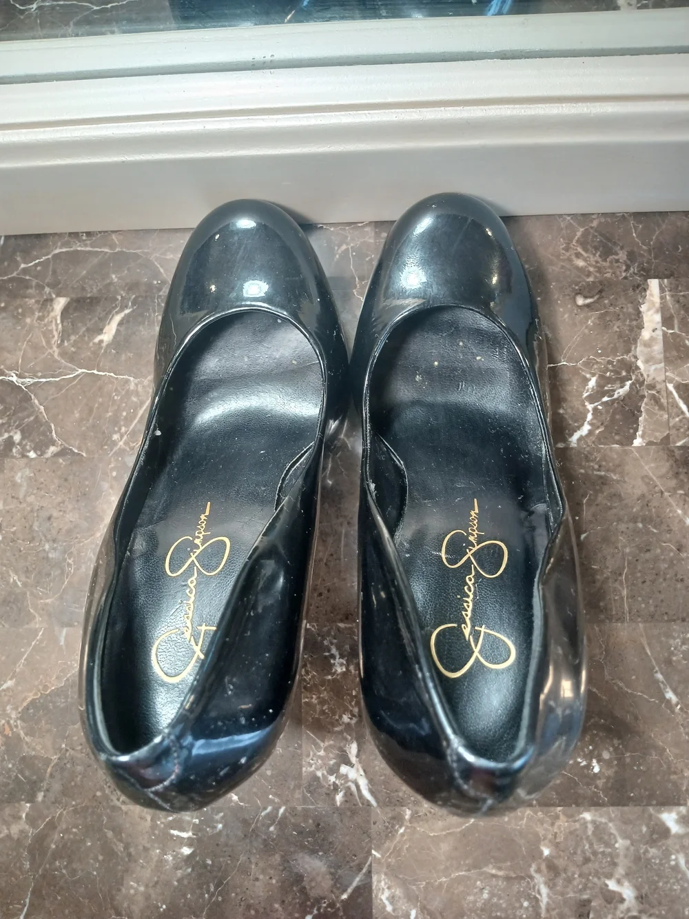 Jessica Simpson Black Patent Round Toe Heels